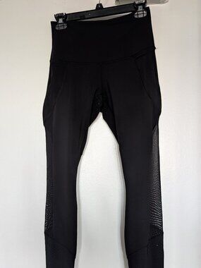 Lululemon Black Leggings with Side Mesh Panels and Hem Mesh Dots